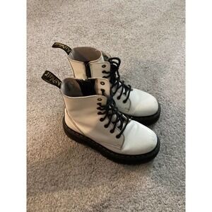 Dr Martens Jadon‎ White Leather Platform Boots Womens 7 Side Zip Chunky Sole
